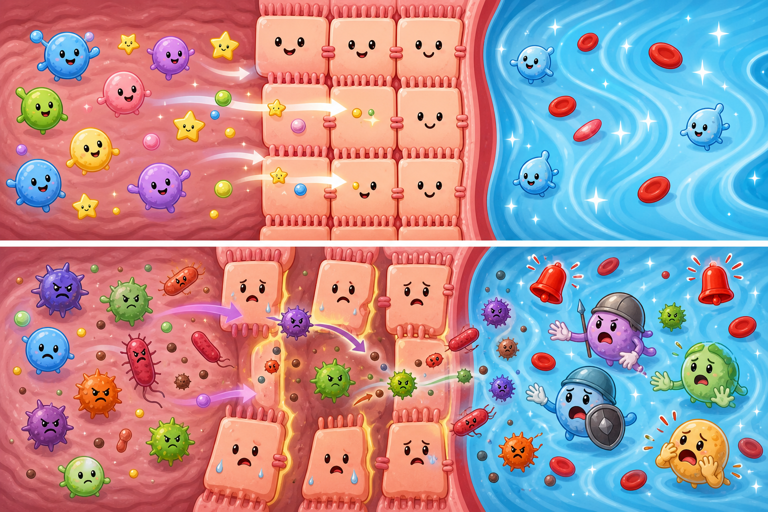Your intestine's lining acts like a security fence, letting good nutrients in while keeping bad substances out. When this fence weakens, harmful things can 'leak' into your bloodstream, triggering your immune system and causing inflammation.