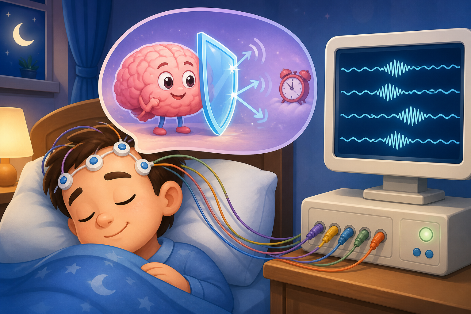 An EEG measures your brain's electrical activity while you sleep. Sleep spindles are quick bursts of activity that help your brain ignore noises so you can stay asleep.