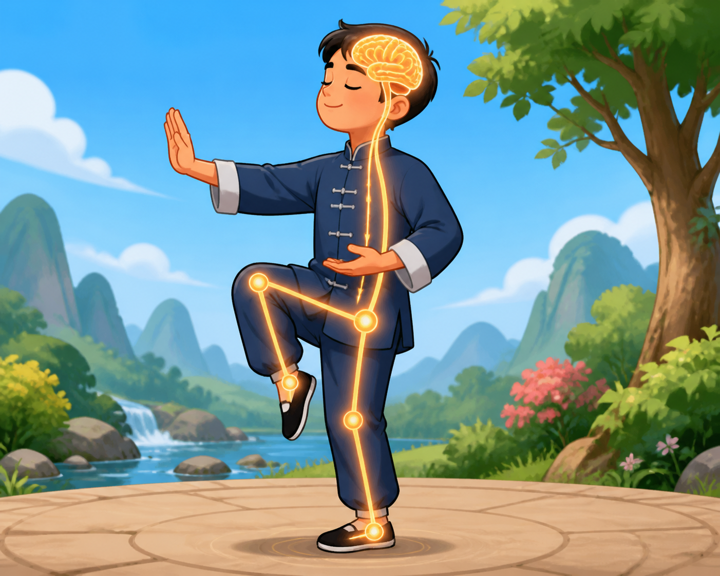 Proprioception is your body's amazing ability to know where it is in space without looking. Tai Chi strengthens the communication between your brain and muscles, improving this sense and making you more stable.