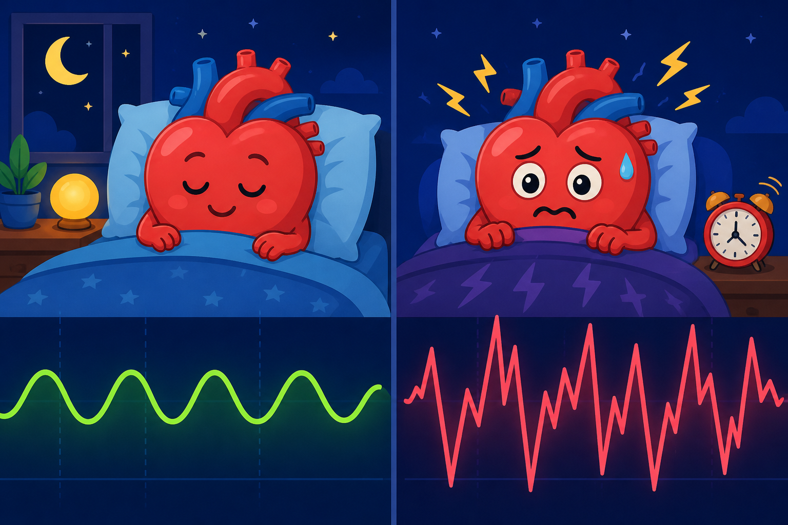 A healthy heart rate has gentle, natural variations during sleep. In contrast, sleep apnea forces the heart to constantly speed up and slow down dramatically, putting it under immense stress.