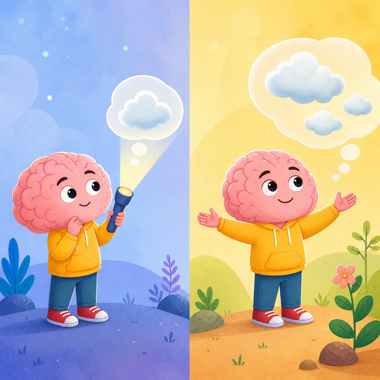 The Monitor and Acceptance Theory explains that meditation teaches you two skills: to notice your thoughts (monitoring) and to observe them without judgment or reaction (acceptance).