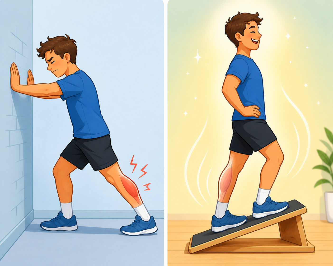 An incline board helps your calf muscle relax and lengthen more effectively than stretching against a wall, leading to better results.