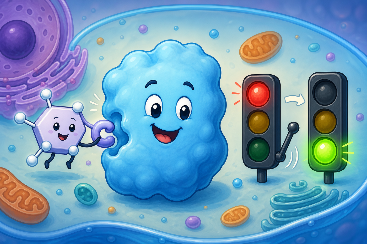 O-GlcNAcylation is like a microscopic traffic light for proteins. A glucosamine-based sugar attaches to a protein, turning its activity on or off, which is crucial for brain functions like memory and energy.