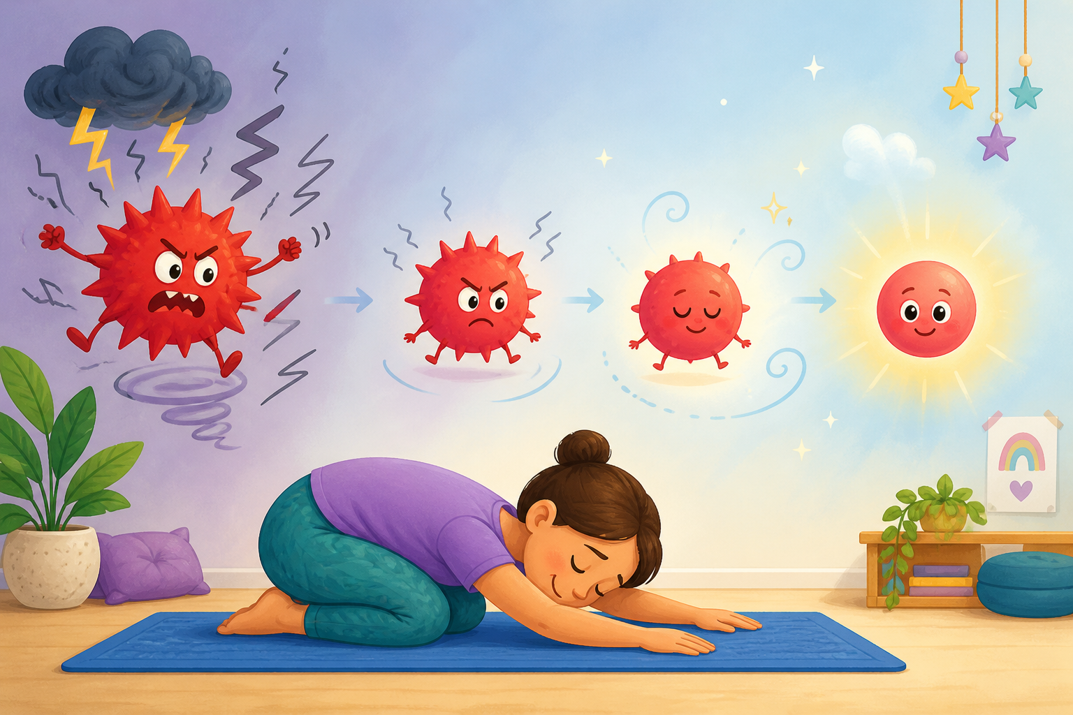 Yoga's breathing and meditation can help regulate cortisol, your body's main stress hormone. This can reduce the impact of stress and chronic illness, which often disrupt cortisol levels.