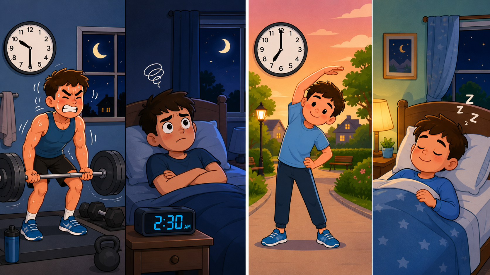 High-intensity exercise too close to bedtime can make it harder to fall asleep by keeping your body active. However, lighter activities, especially if done at least four hours before sleep, are less likely to disrupt your rest.