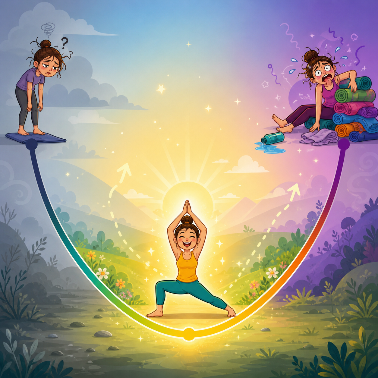 This shows the 'sweet spot' for yoga: too little may not help, and surprisingly, too much can actually make fatigue worse. The research suggests around 220 minutes per week is ideal for managing fatigue.