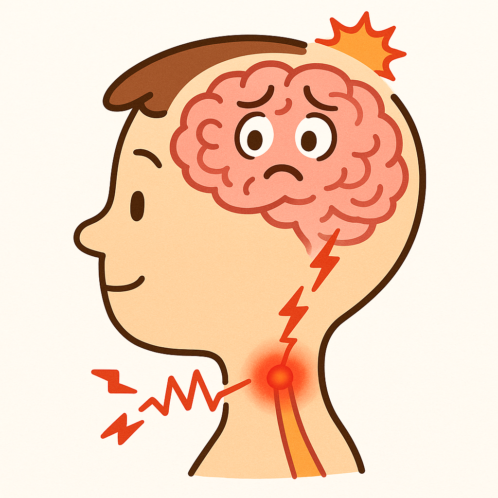 Constant pain signals from neck trigger points can overload the brain's pain processing centers, causing it to misinterpret the source and generate a headache.