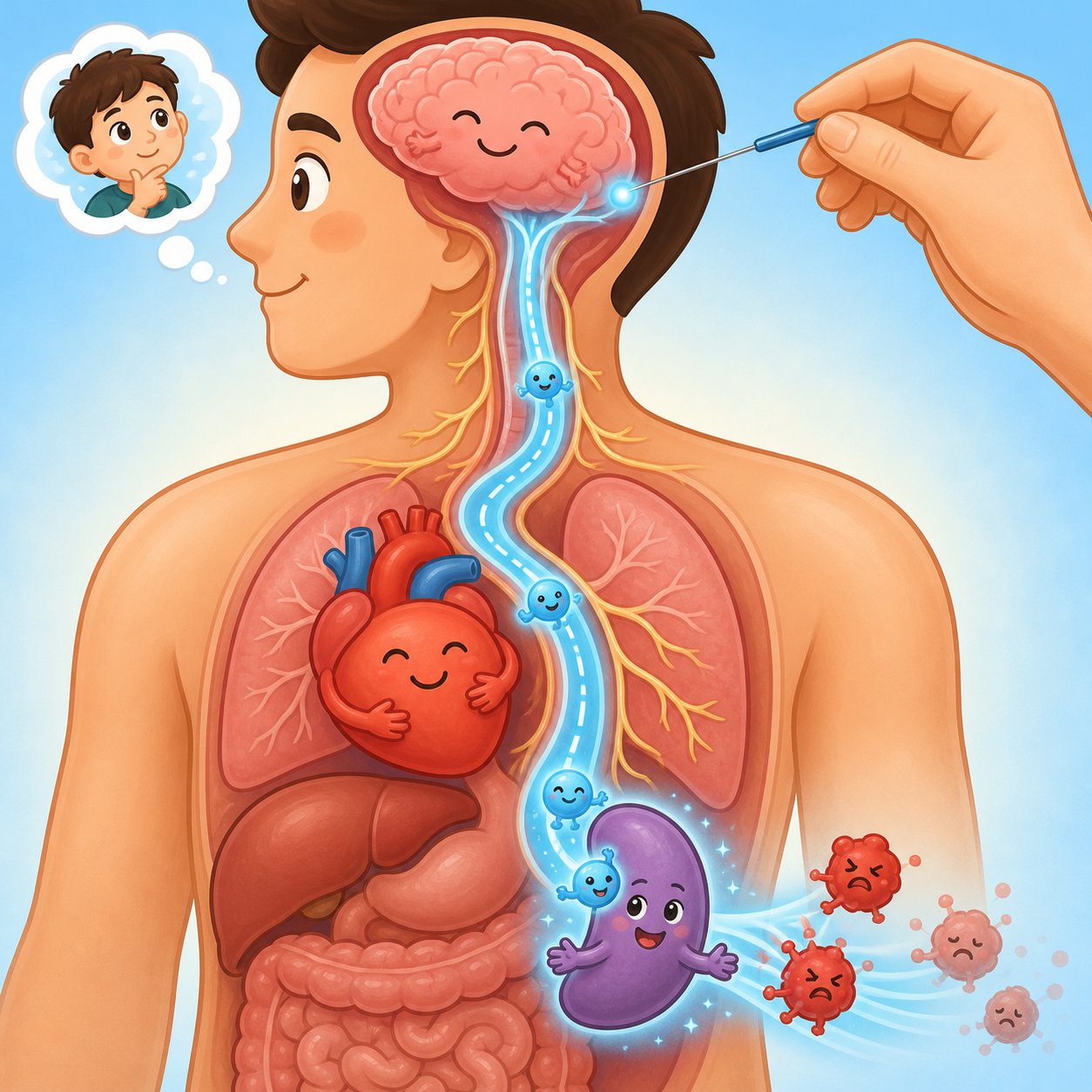 The vagus nerve acts like a superhighway connecting your brain to your immune system. Acupuncture can send calming signals down this nerve, telling your body to reduce inflammatory chemicals.