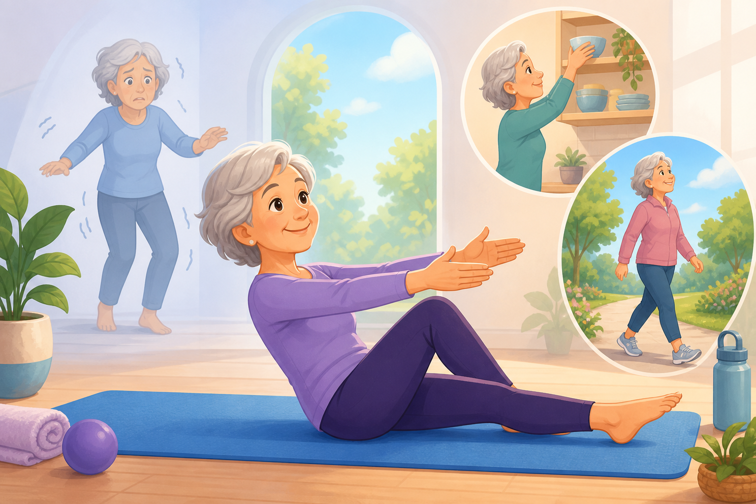 Pilates helps older adults maintain independence by improving their balance, lower body strength, and overall mobility. This can reduce the risk of falls and make daily activities easier.